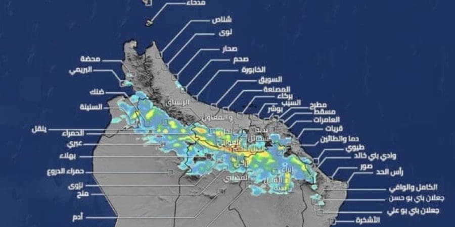 توقعات يوم الخميس 17-10-2024م من النماذج العددي العماني لكميات هطول الأمطار المتوقعة للاستدلال