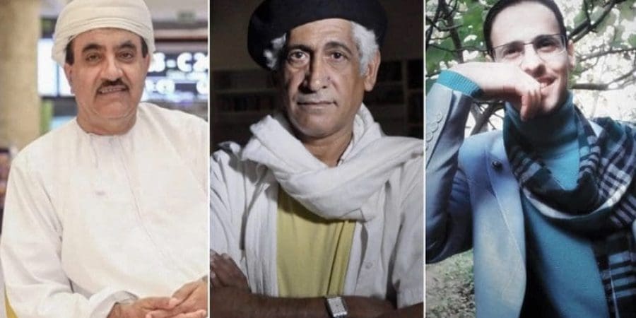 الشاعر الليبي مفتاح العلواني (يمين) و الشاعر العماني المقيم في السويد زاهر الغافري (وسط) و عبد الرزاق الربيعي