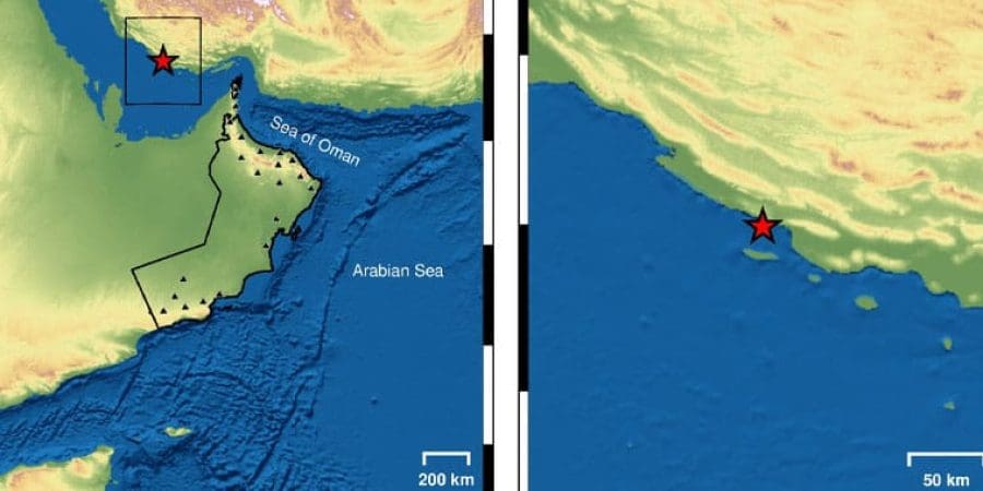 زلزال يبعد عن مدينة خصب 307 كم