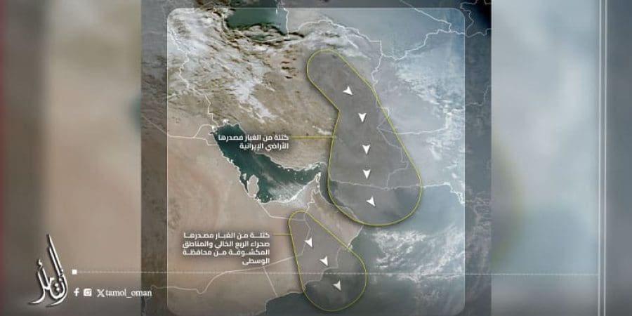 بكتل غبارية قادمة من إيران وصحراء الربع الخالي